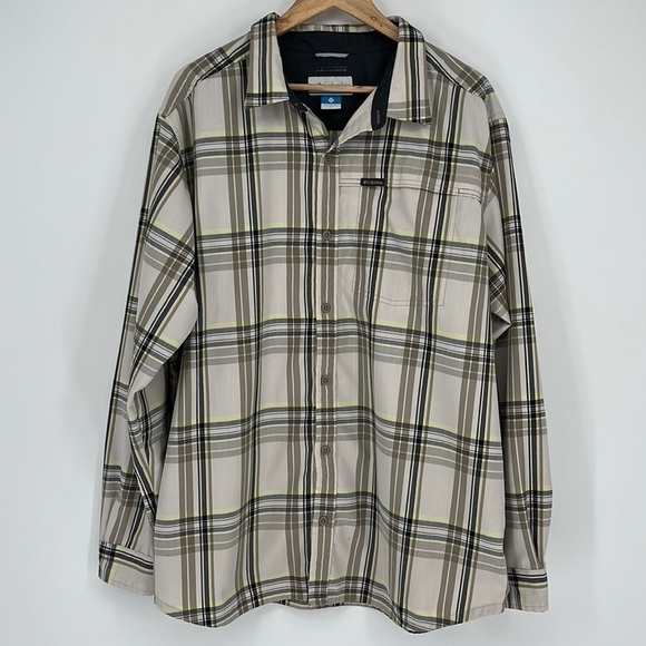 Columbia Omni Wick Yellow/Tan Plaid Button-Down Shirt Men’s Size XL - Picture 1 of 9